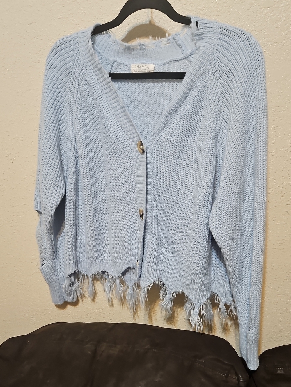 Light Blue Distressed Button-Front Women's Cardigan